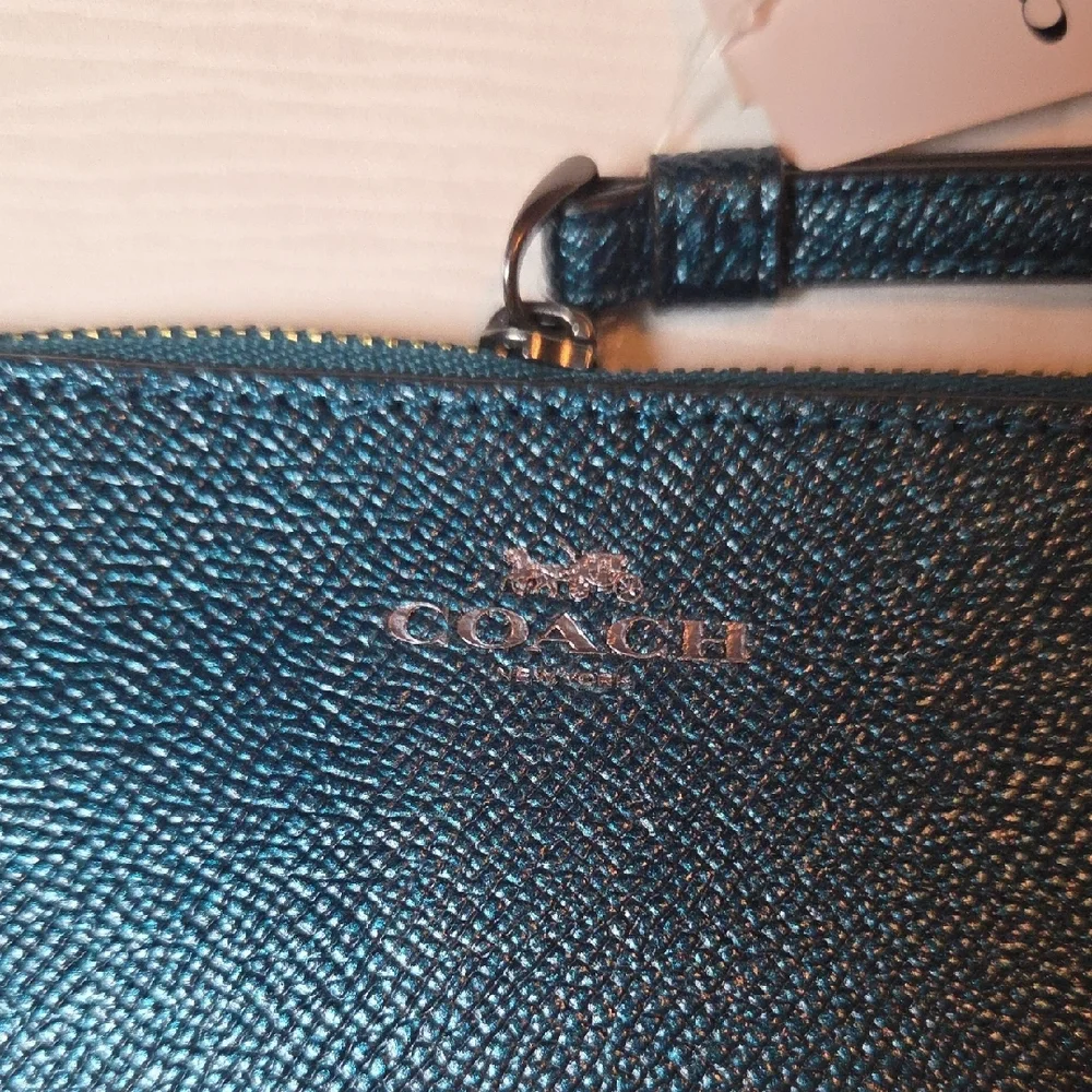 Coach Metallic Blue Wristlet - Picture 2 of 5